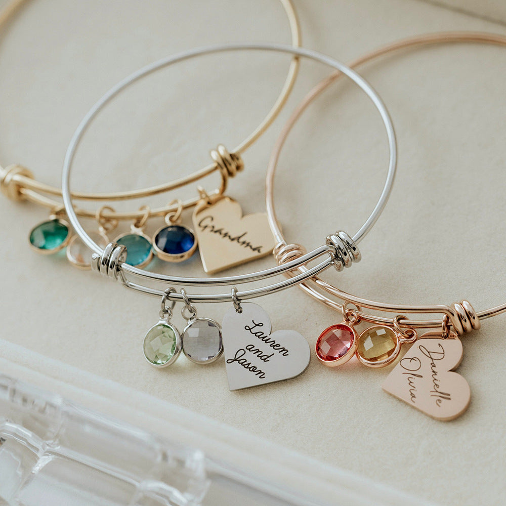 Birthstone Love Retractable Bracelet Can Be Engraved