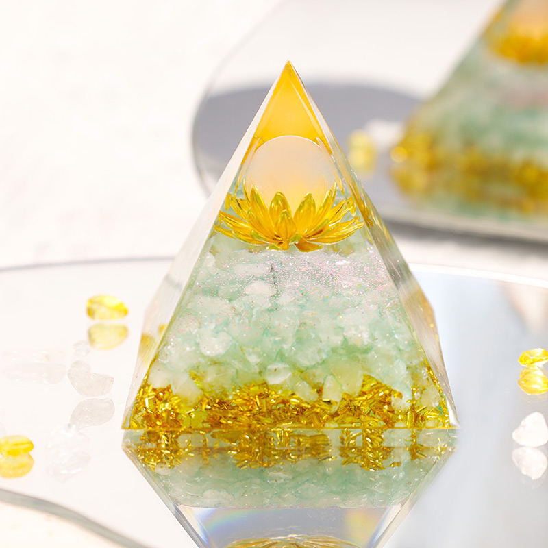 Crystal Gravel Orgonite Pyramid | Resin Energy Tower for Home Decor and Positive Energy