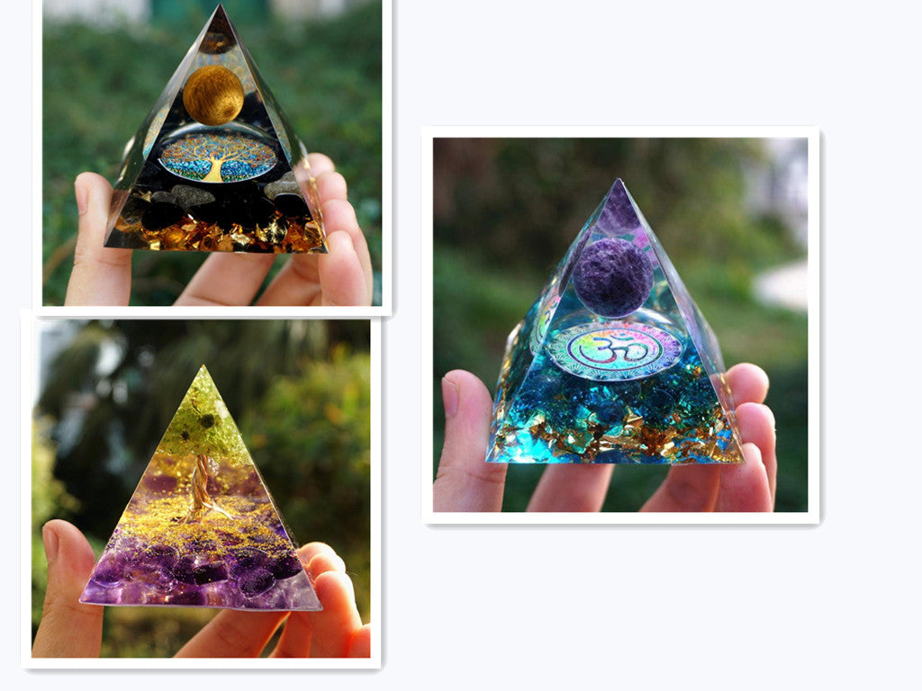 Tiger Eye Orgonite Pyramid | Energy Generator Crystal Pyramid for Reiki, Chakra Healing and EMF Protection