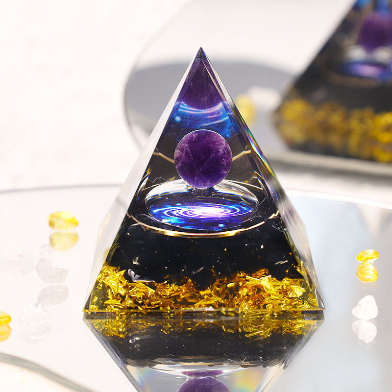 Crystal Gravel Orgonite Pyramid | Resin Energy Tower for Home Decor and Positive Energy