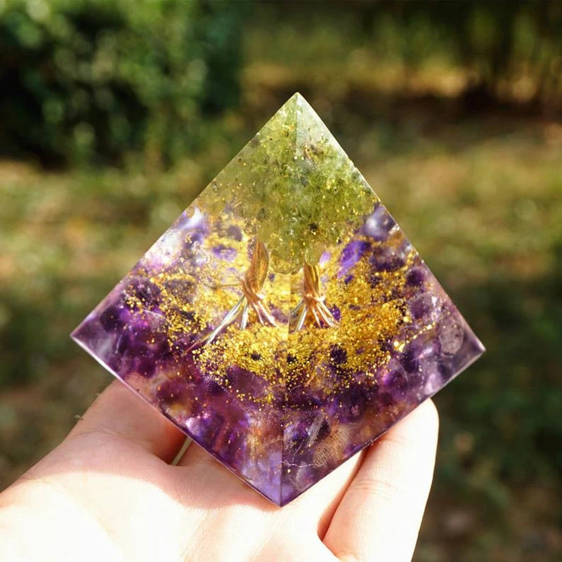 Tiger Eye Orgonite Pyramid | Energy Generator Crystal Pyramid for Reiki, Chakra Healing and EMF Protection