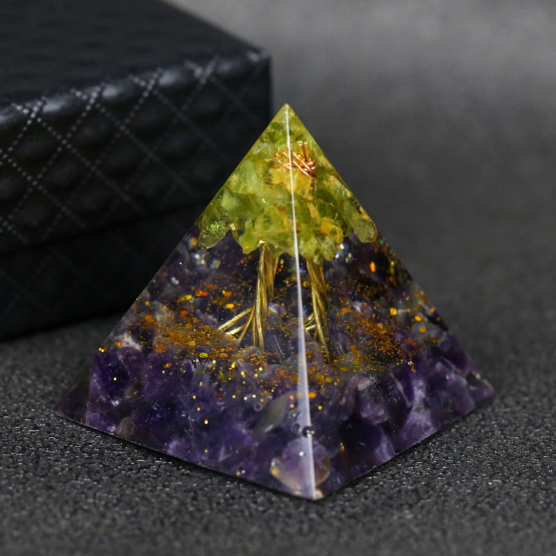 Tiger Eye Orgonite Pyramid | Energy Generator Crystal Pyramid for Reiki, Chakra Healing and EMF Protection
