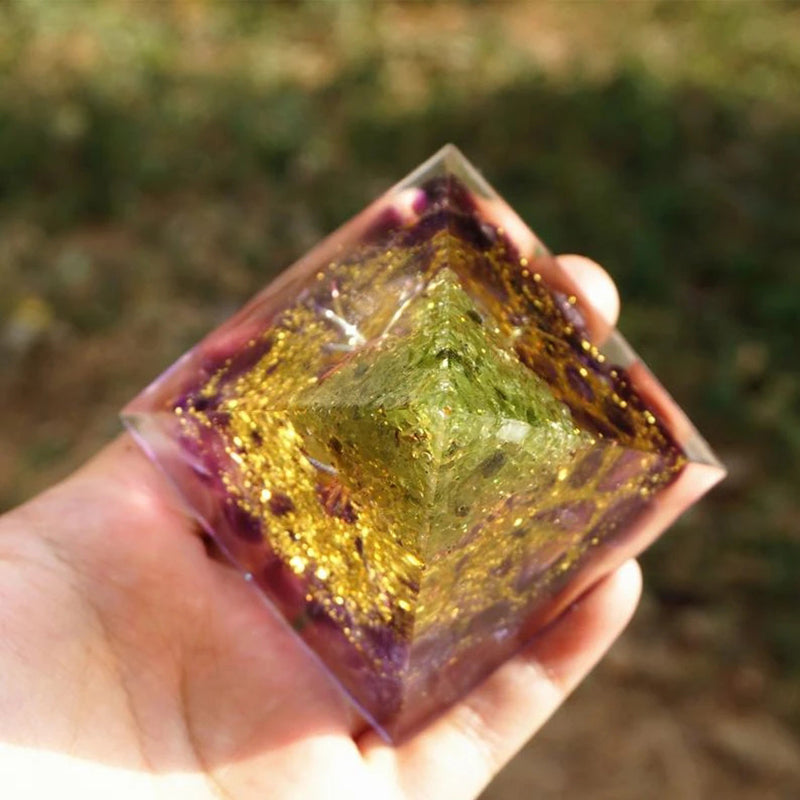 Tiger Eye Orgonite Pyramid | Energy Generator Crystal Pyramid for Reiki, Chakra Healing and EMF Protection