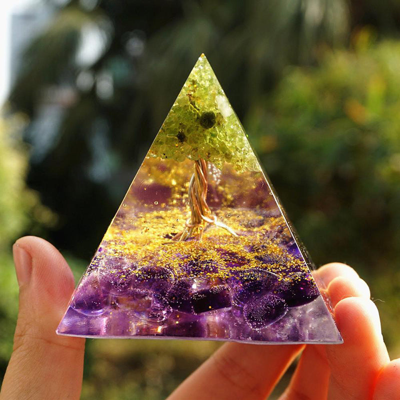 Tiger Eye Orgonite Pyramid | Energy Generator Crystal Pyramid for Reiki, Chakra Healing and EMF Protection