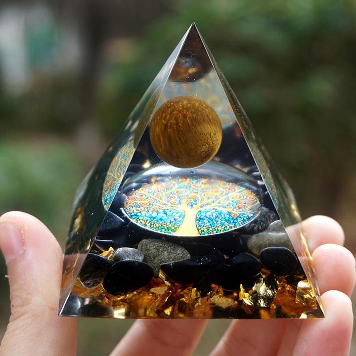 Amethyst Orgonite Pyramid with Crystal Sphere | 60mm Energy Tower for Meditation and EMF Protection