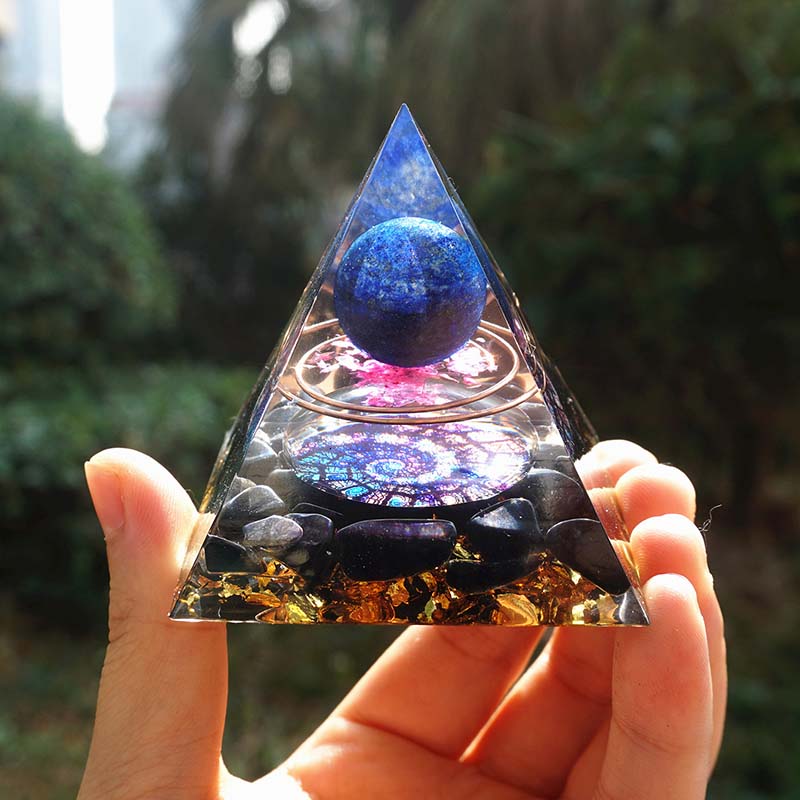 Amethyst Orgonite Pyramid with Crystal Sphere | 60mm Energy Tower for Meditation and EMF Protection