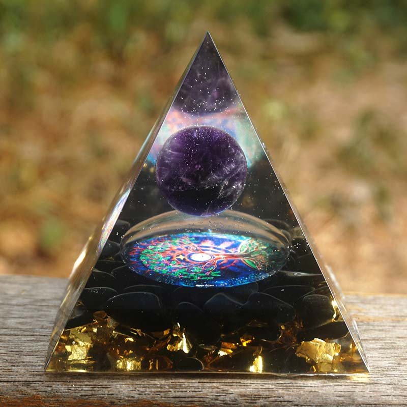 Amethyst Orgonite Pyramid with Crystal Sphere | 60mm Energy Tower for Meditation and EMF Protection