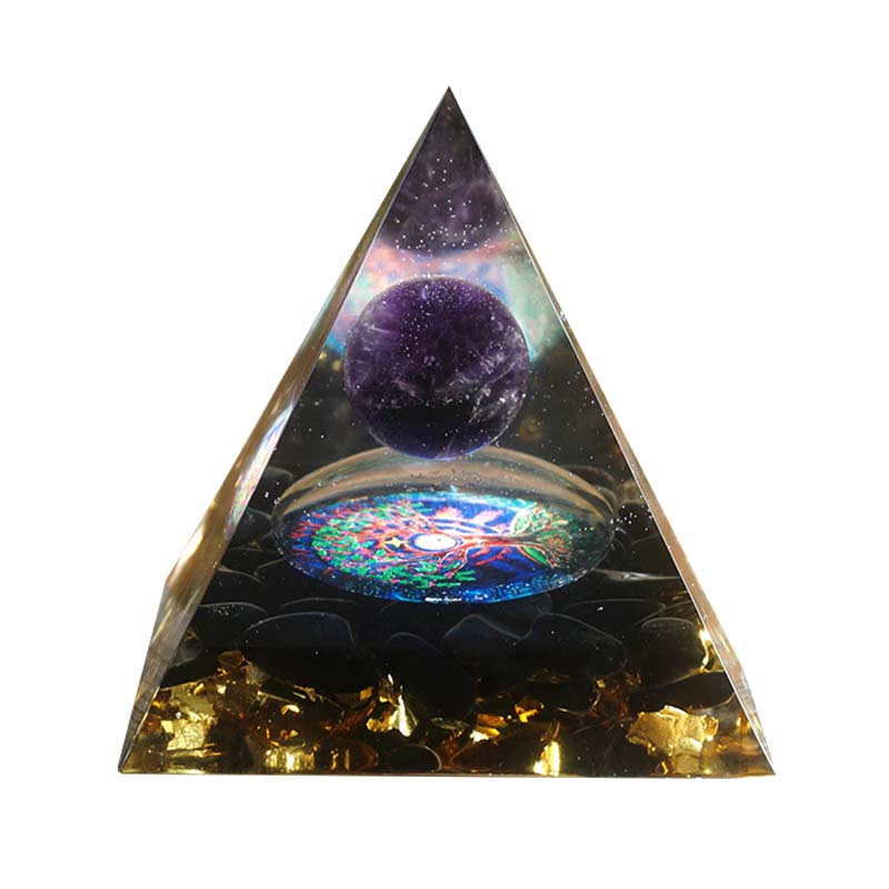 Amethyst Orgonite Pyramid with Crystal Sphere | 60mm Energy Tower for Meditation and EMF Protection