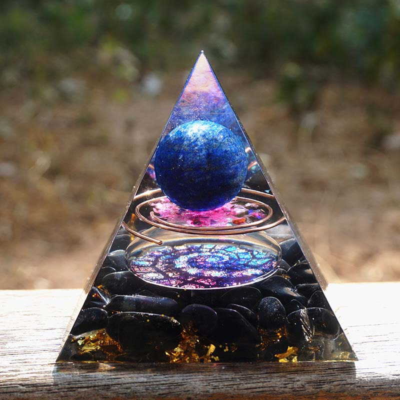 Amethyst Orgonite Pyramid with Crystal Sphere | 60mm Energy Tower for Meditation and EMF Protection