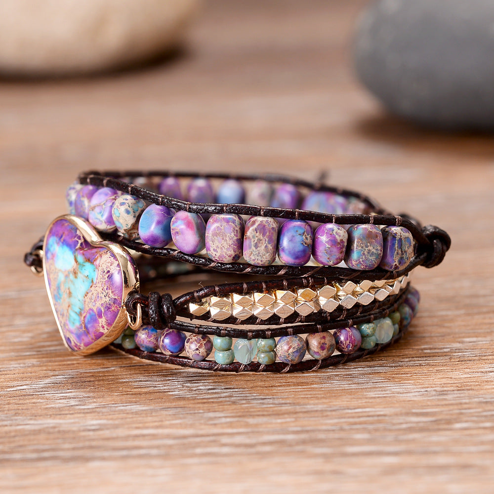 Bohemian Crystal Wrap Bracelet | Leather Cord Multi-Layer Gemstone Bracelet for Women