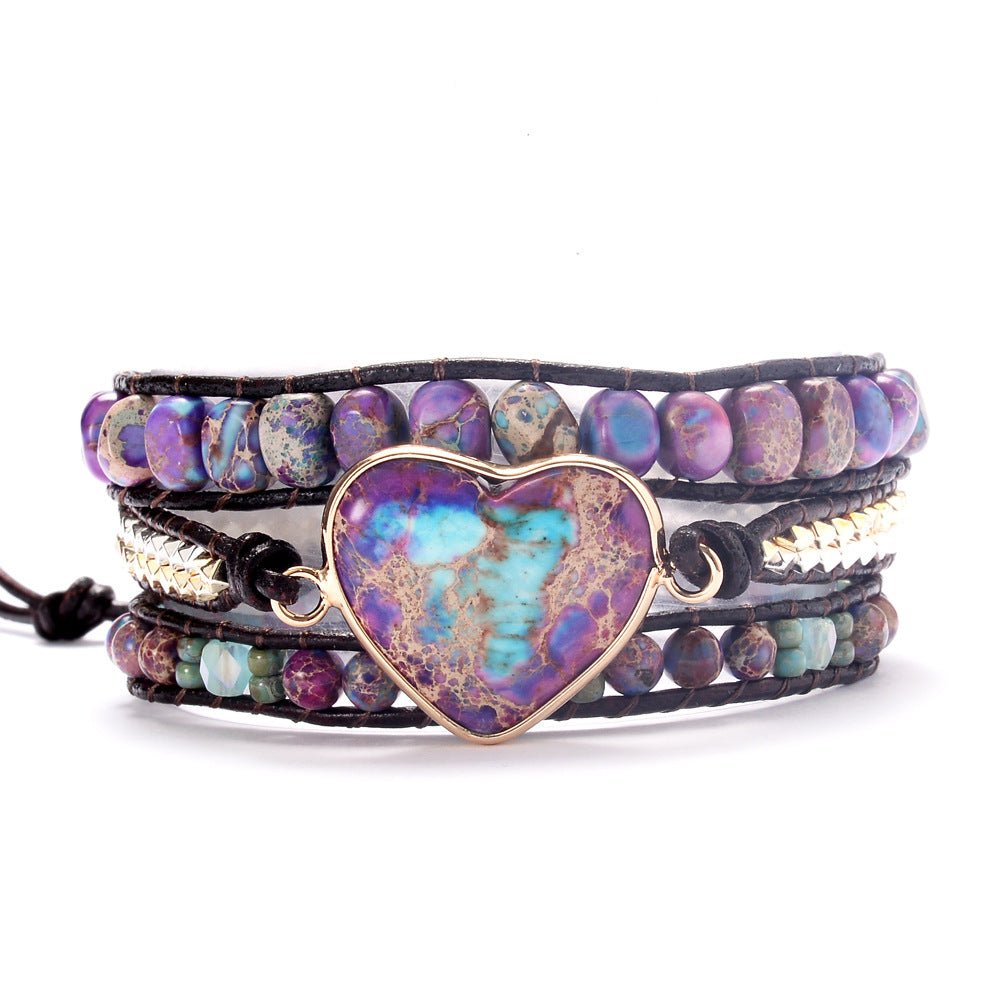 Bohemian Crystal Wrap Bracelet | Leather Cord Multi-Layer Gemstone Bracelet for Women