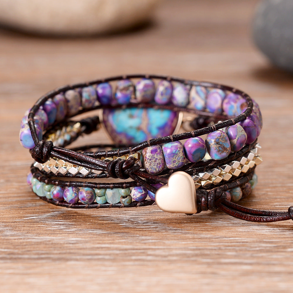 Bohemian Crystal Wrap Bracelet | Leather Cord Multi-Layer Gemstone Bracelet for Women