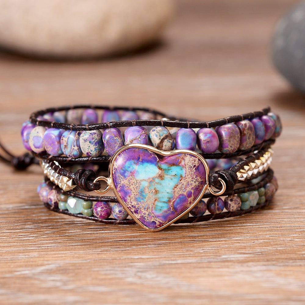 Bohemian Crystal Wrap Bracelet | Leather Cord Multi-Layer Gemstone Bracelet for Women
