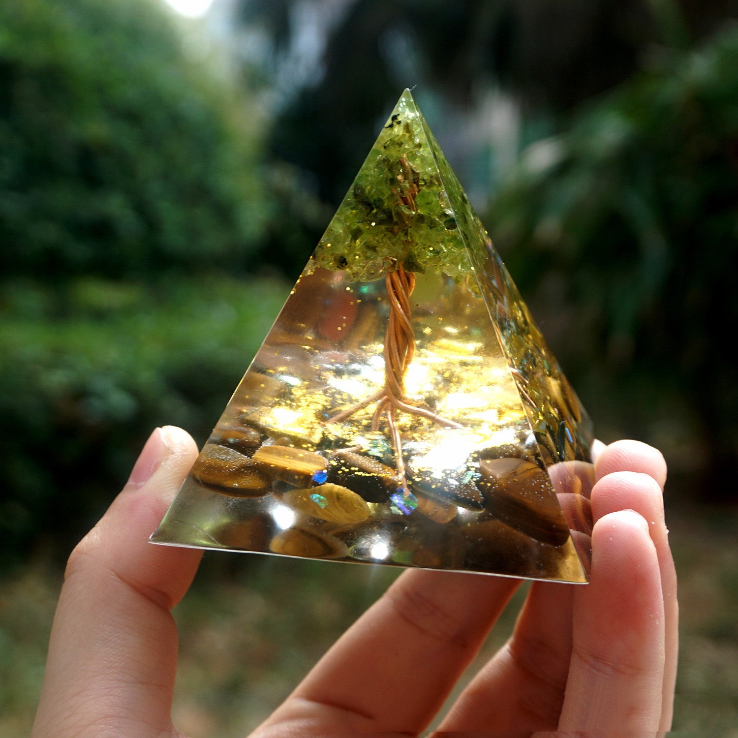 Natural Crystal Energy Tower | Orgonite Pyramid for Chakra Balancing and Spiritual Healing
