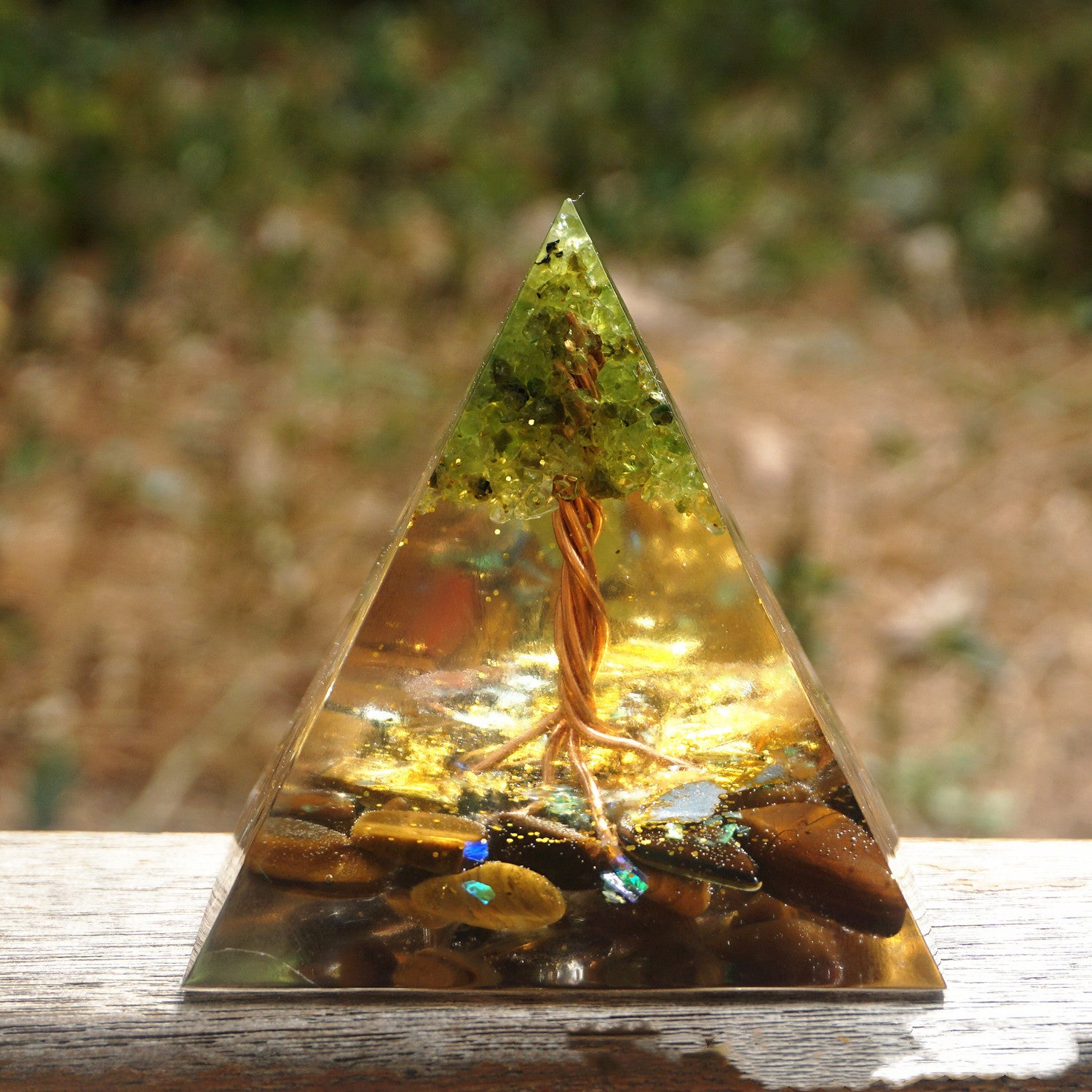 Natural Crystal Energy Tower | Orgonite Pyramid for Chakra Balancing and Spiritual Healing