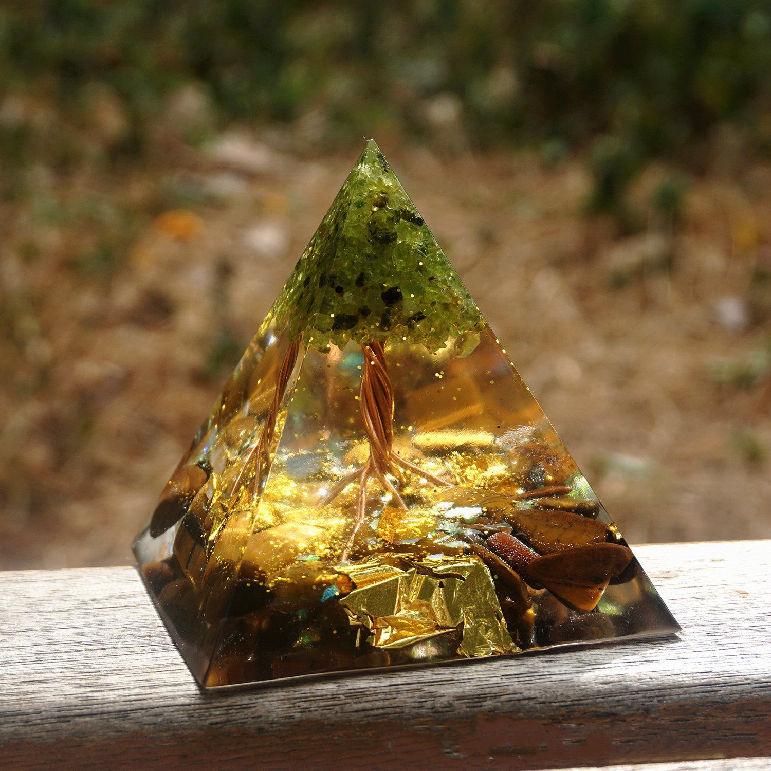 Natural Crystal Energy Tower | Orgonite Pyramid for Chakra Balancing and Spiritual Healing