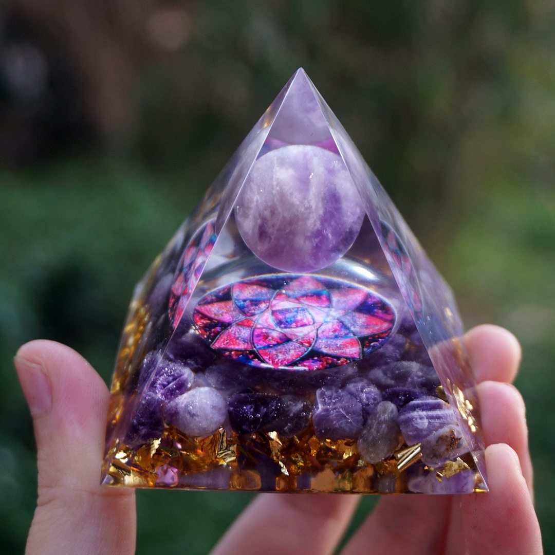 Tiger Eye Orgonite Pyramid | Energy Generator Crystal Pyramid for Reiki, Chakra Healing and EMF Protection