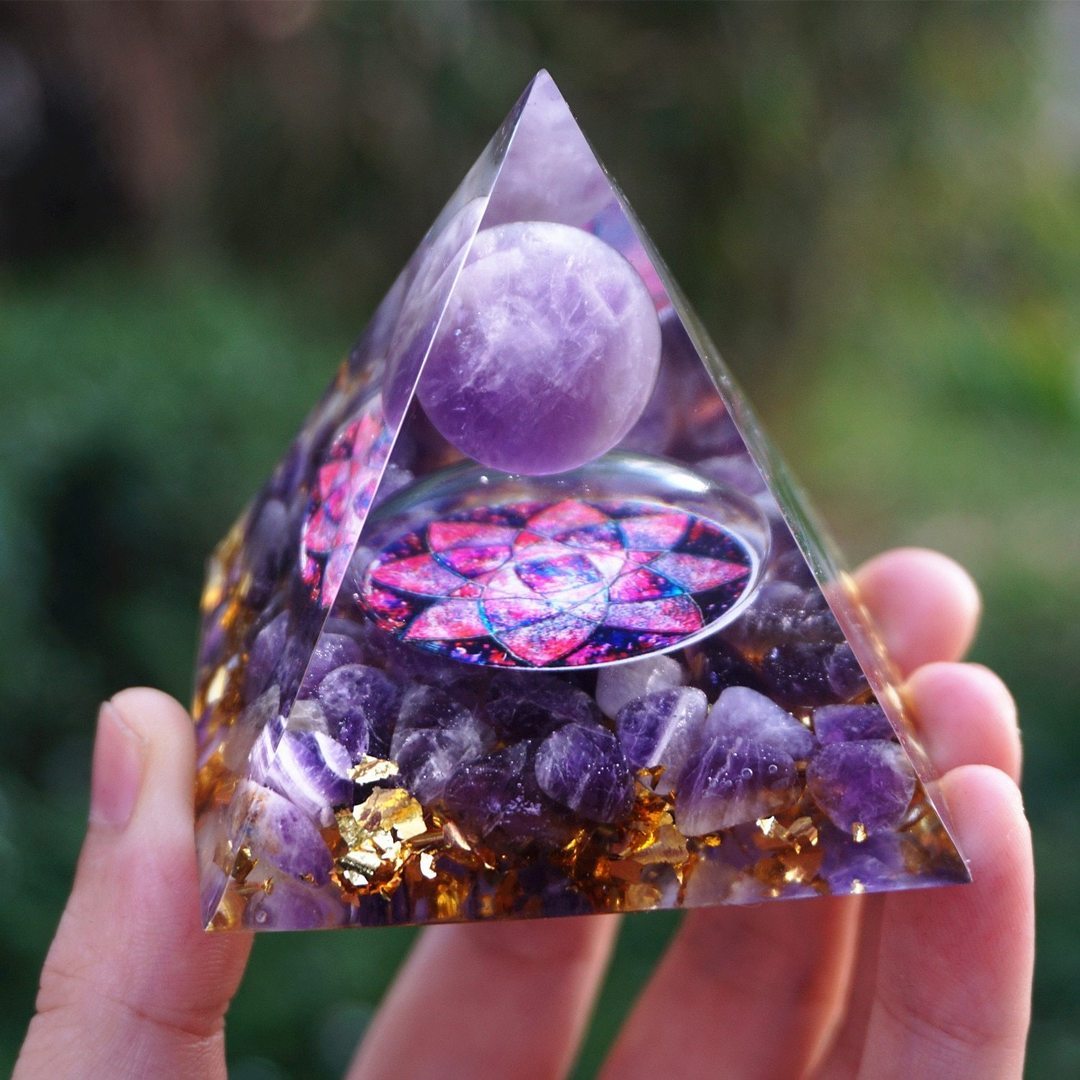 Tiger Eye Orgonite Pyramid | Energy Generator Crystal Pyramid for Reiki, Chakra Healing and EMF Protection