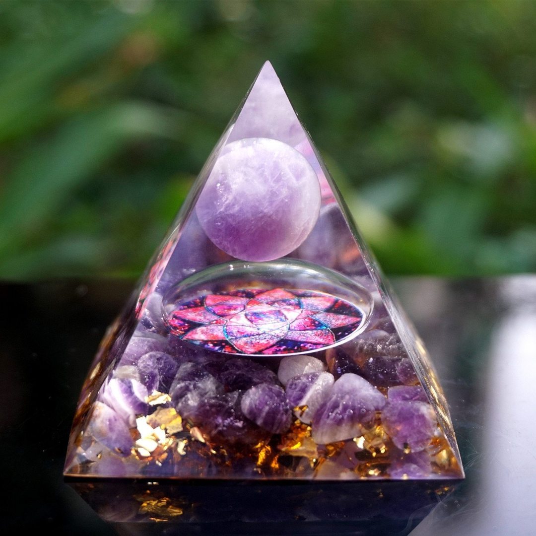 Tiger Eye Orgonite Pyramid | Energy Generator Crystal Pyramid for Reiki, Chakra Healing and EMF Protection