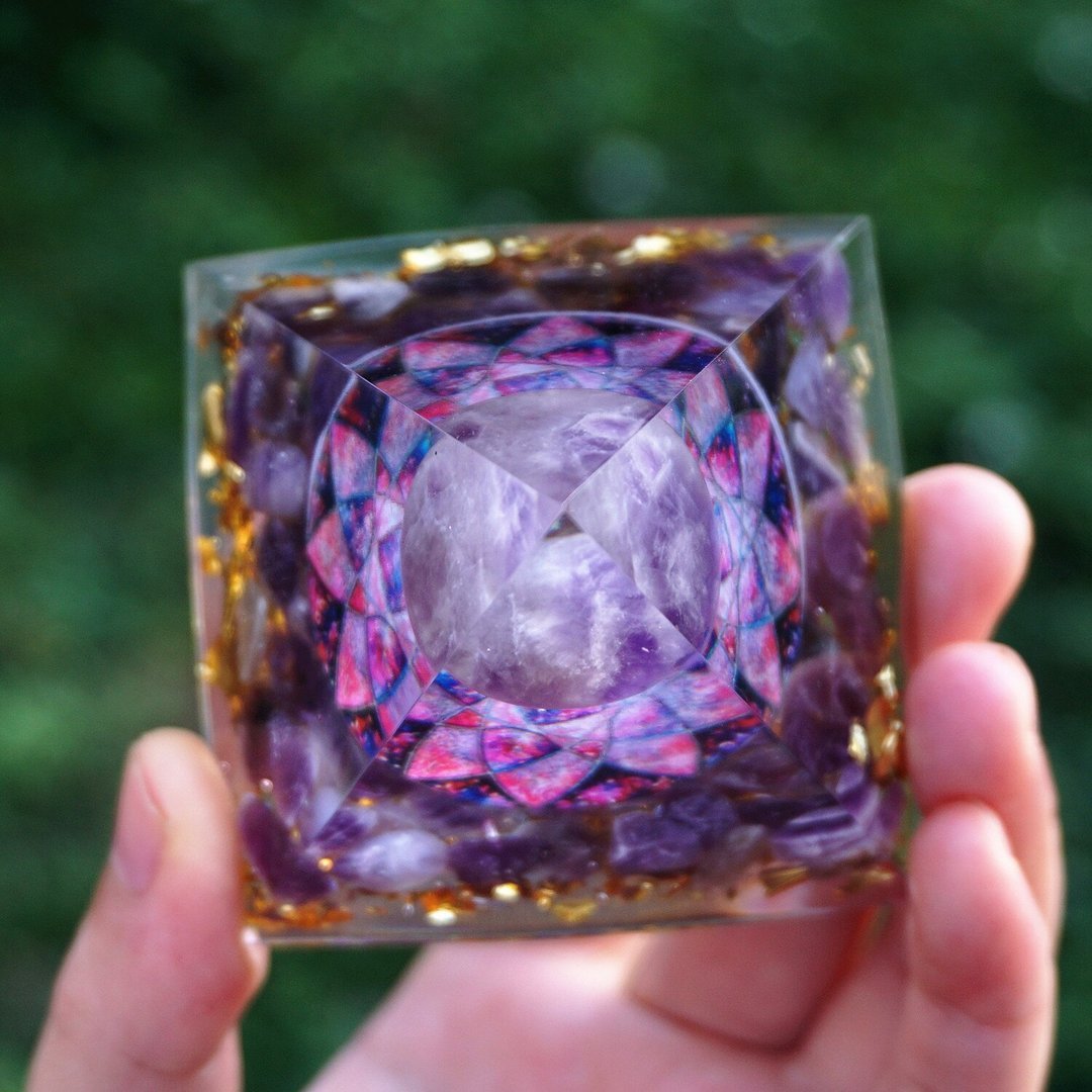 Tiger Eye Orgonite Pyramid | Energy Generator Crystal Pyramid for Reiki, Chakra Healing and EMF Protection