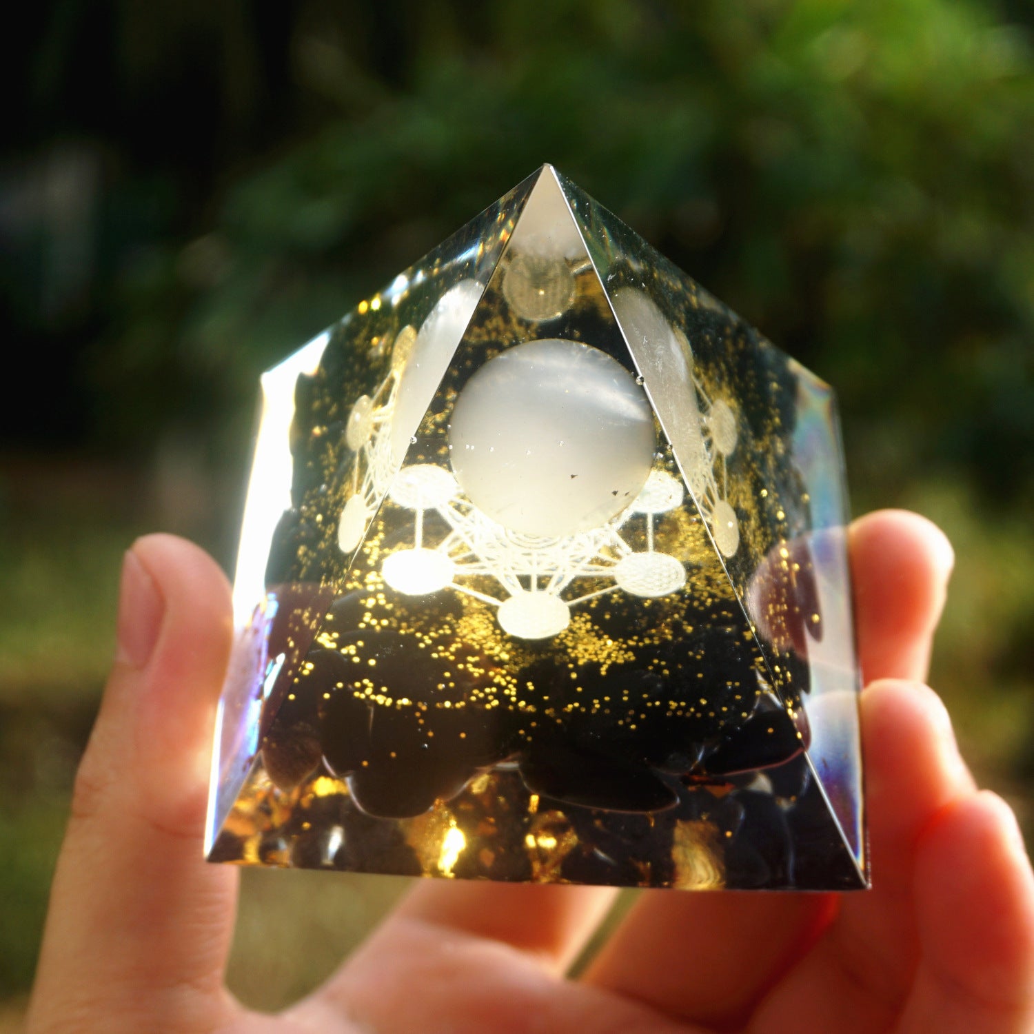 Tiger Eye Orgonite Pyramid | Energy Generator Crystal Pyramid for Reiki, Chakra Healing and EMF Protection
