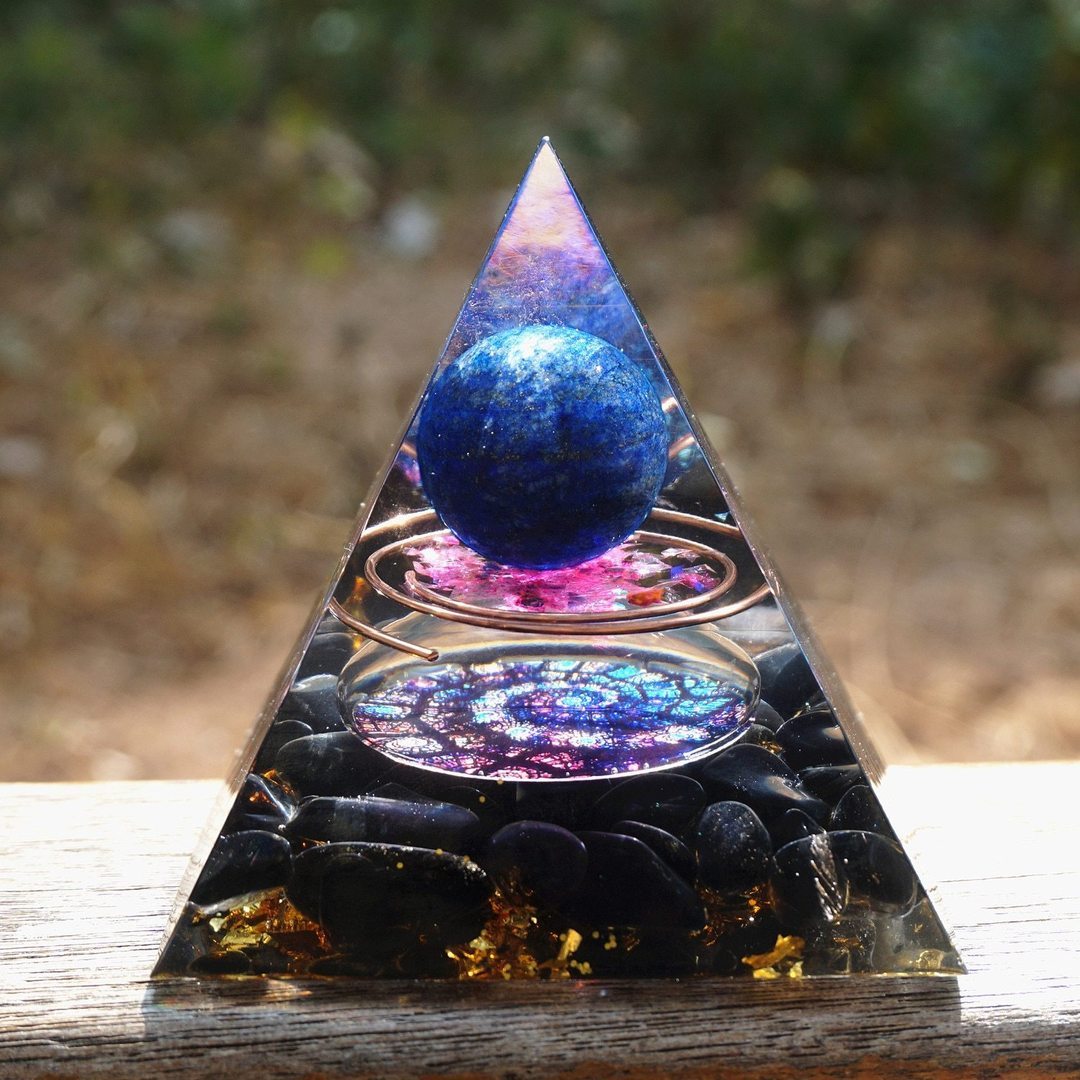 Tiger Eye Orgonite Pyramid | Energy Generator Crystal Pyramid for Reiki, Chakra Healing and EMF Protection