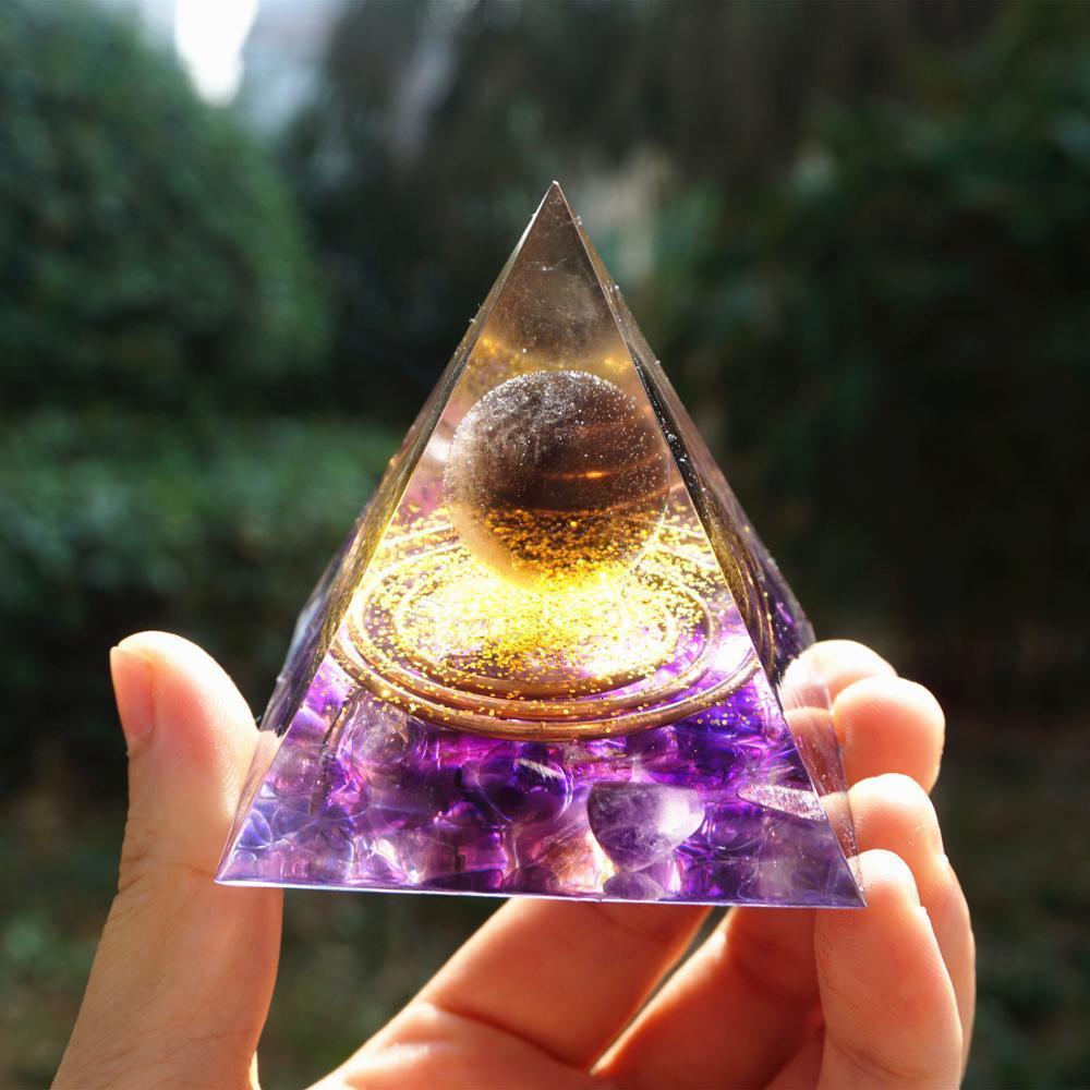 Tiger Eye Orgonite Pyramid | Energy Generator Crystal Pyramid for Reiki, Chakra Healing and EMF Protection