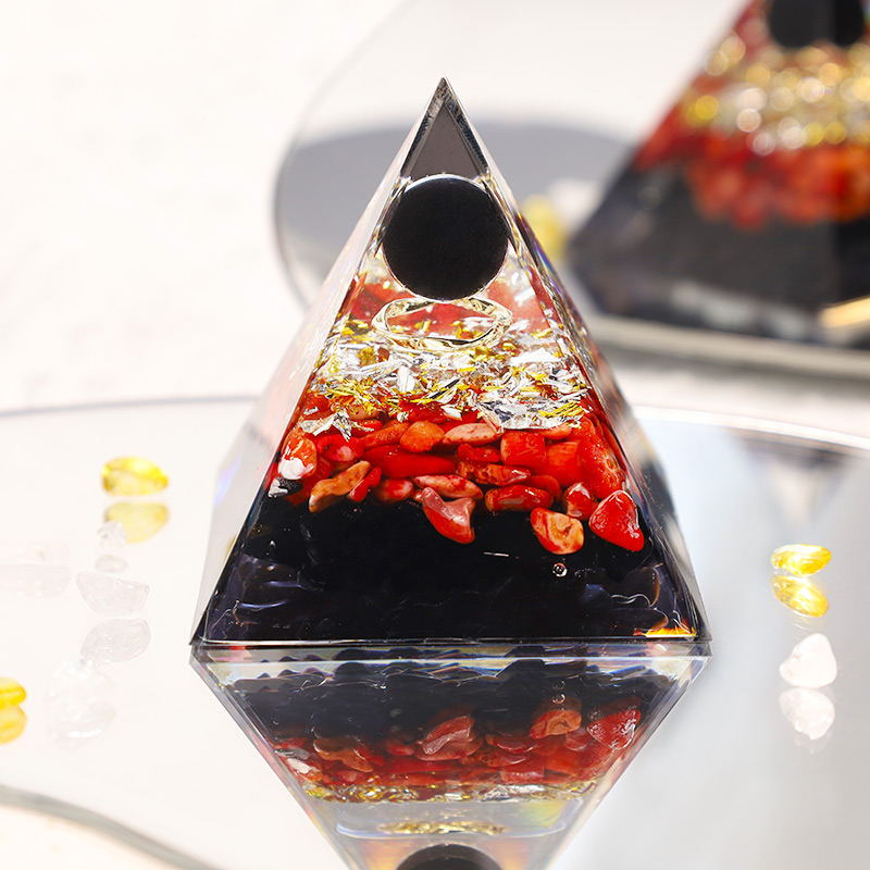 Crystal Gravel Orgonite Pyramid | Resin Energy Tower for Home Decor and Positive Energy