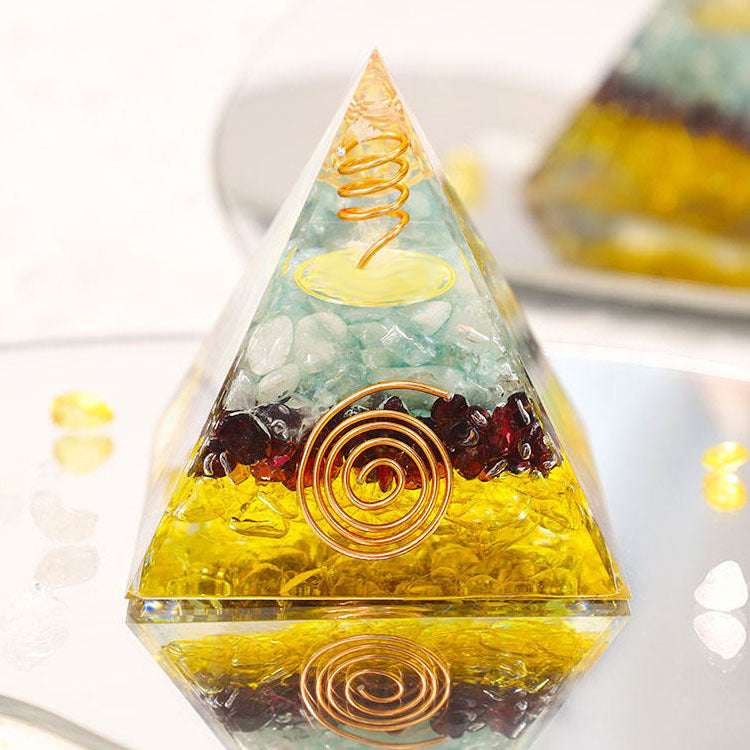 Crystal Gravel Orgonite Pyramid | Resin Energy Tower for Home Decor and Positive Energy