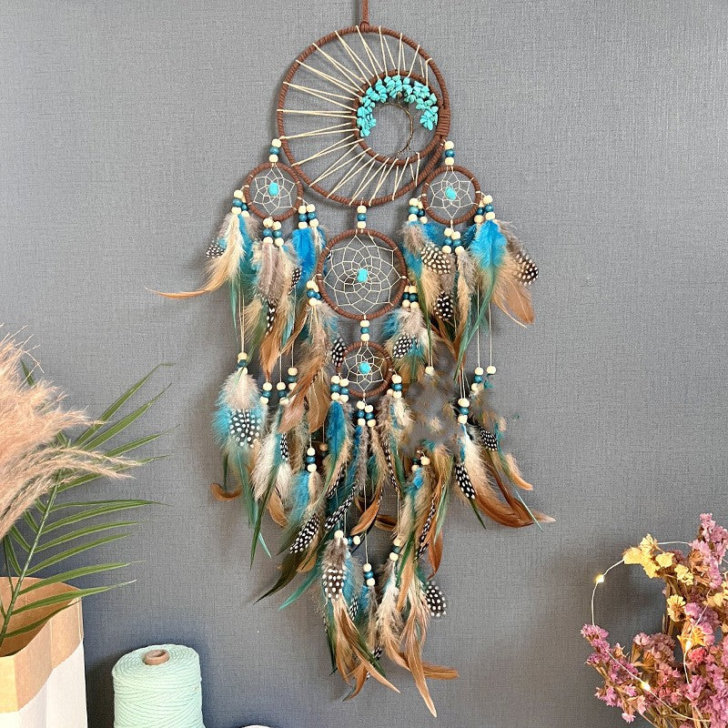 Turquoise Crystal Dreamcatcher Wind Chime | Lucky Tree Protection Charm for Home & Garden
