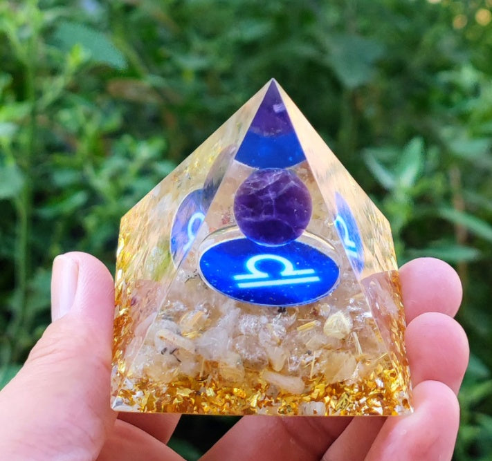 Amethyst Orgonite Pyramid with Crystal Sphere | 60mm Energy Tower for Meditation and EMF Protection