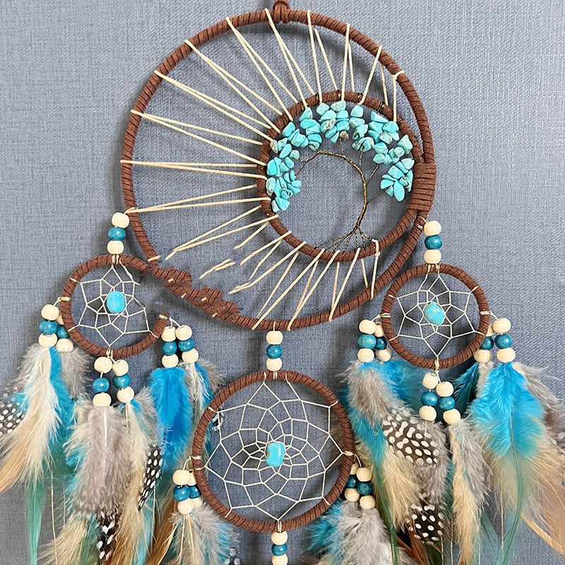 Turquoise Crystal Dreamcatcher Wind Chime | Lucky Tree Protection Charm for Home & Garden