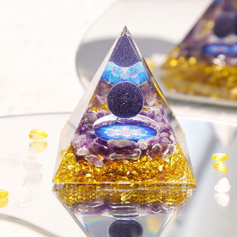 Crystal Gravel Orgonite Pyramid | Resin Energy Tower for Home Decor and Positive Energy