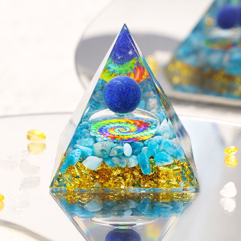 Crystal Gravel Orgonite Pyramid | Resin Energy Tower for Home Decor and Positive Energy