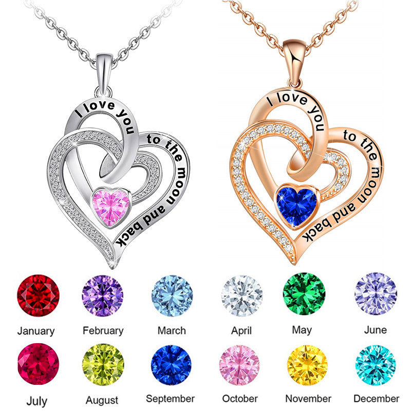 Birthstone Double Heart Necklace | Personalized Gemstone Pendant for Each Month