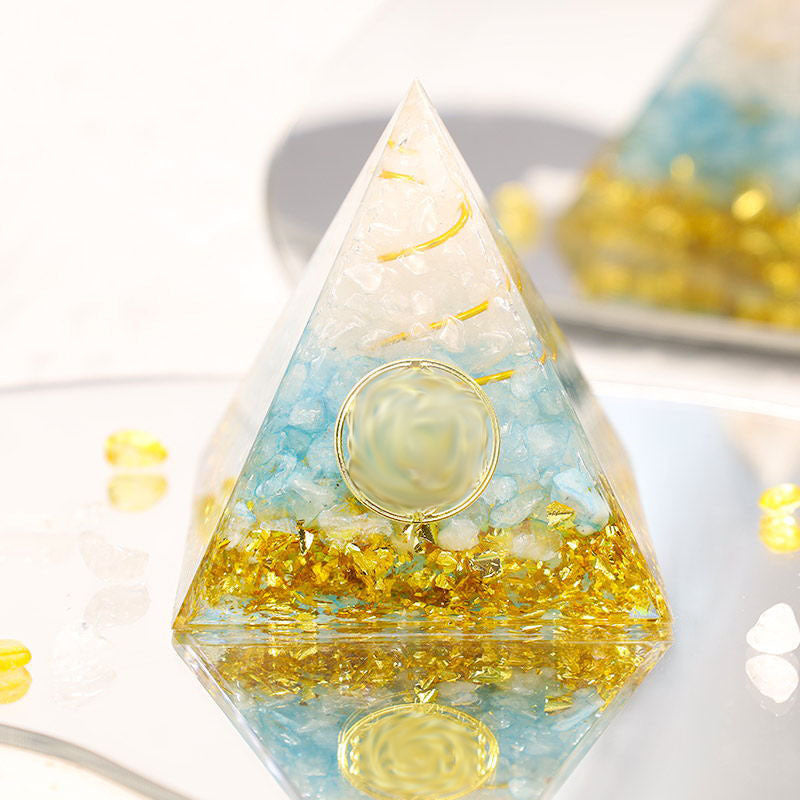Crystal Gravel Orgonite Pyramid | Resin Energy Tower for Home Decor and Positive Energy