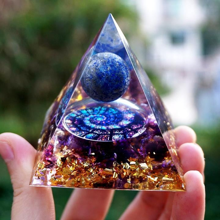 Amethyst Orgonite Pyramid with Crystal Sphere | 60mm Energy Tower for Meditation and EMF Protection