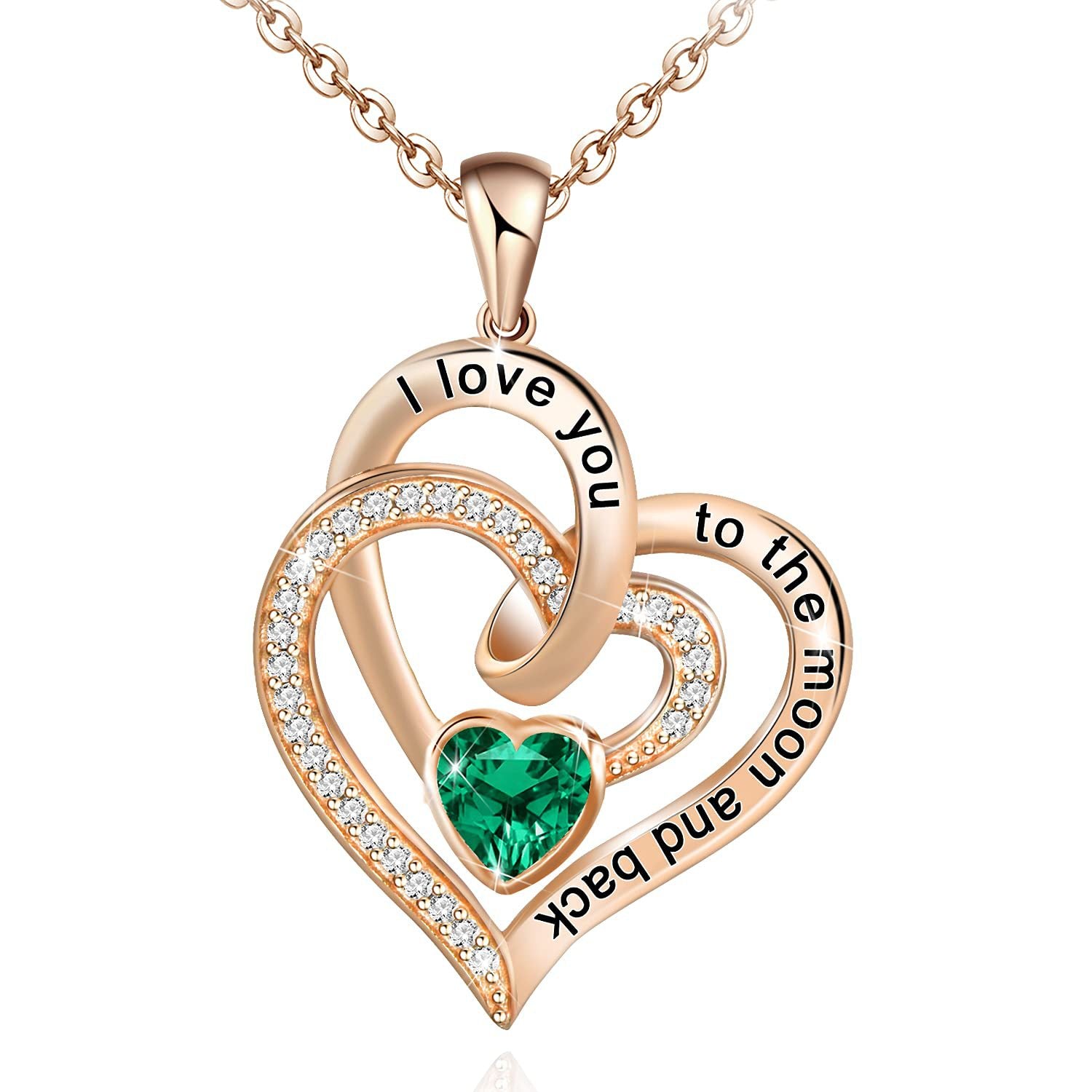 Birthstone Double Heart Necklace | Personalized Gemstone Pendant for Each Month