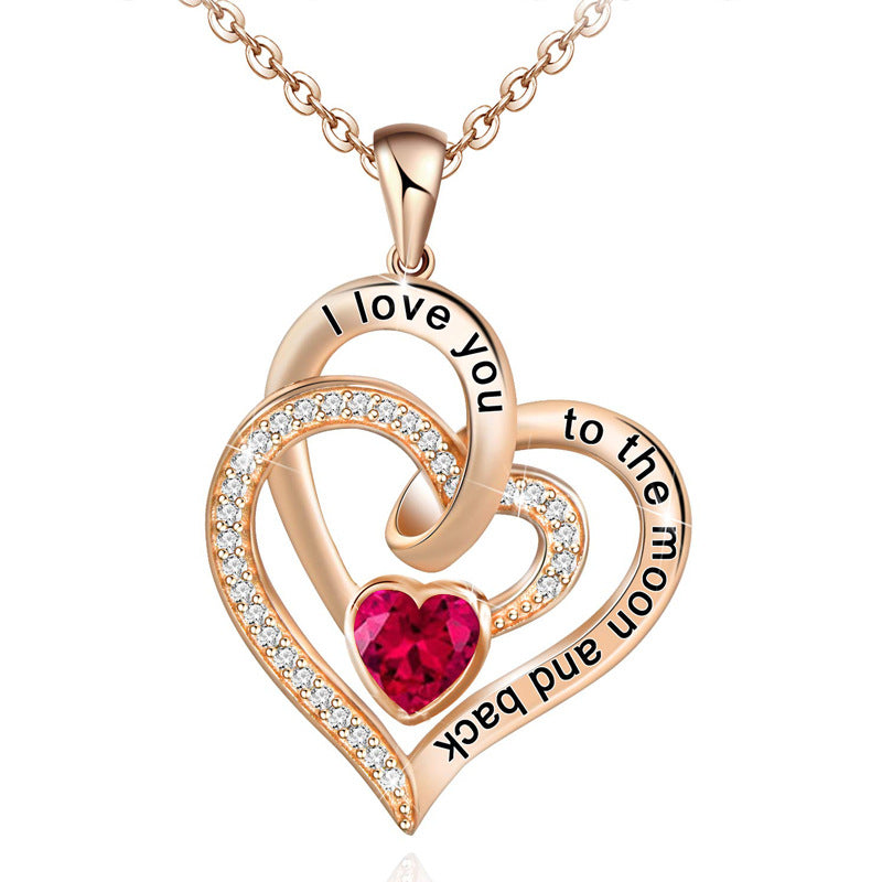 Birthstone Double Heart Necklace | Personalized Gemstone Pendant for Each Month
