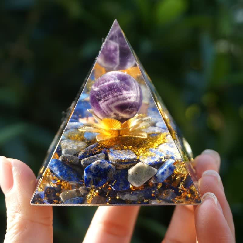 Crystal Gravel Orgonite Pyramid | Resin Energy Tower for Home Decor and Positive Energy