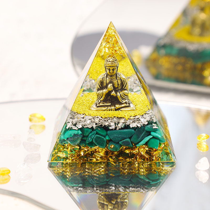 Crystal Gravel Orgonite Pyramid | Resin Energy Tower for Home Decor and Positive Energy