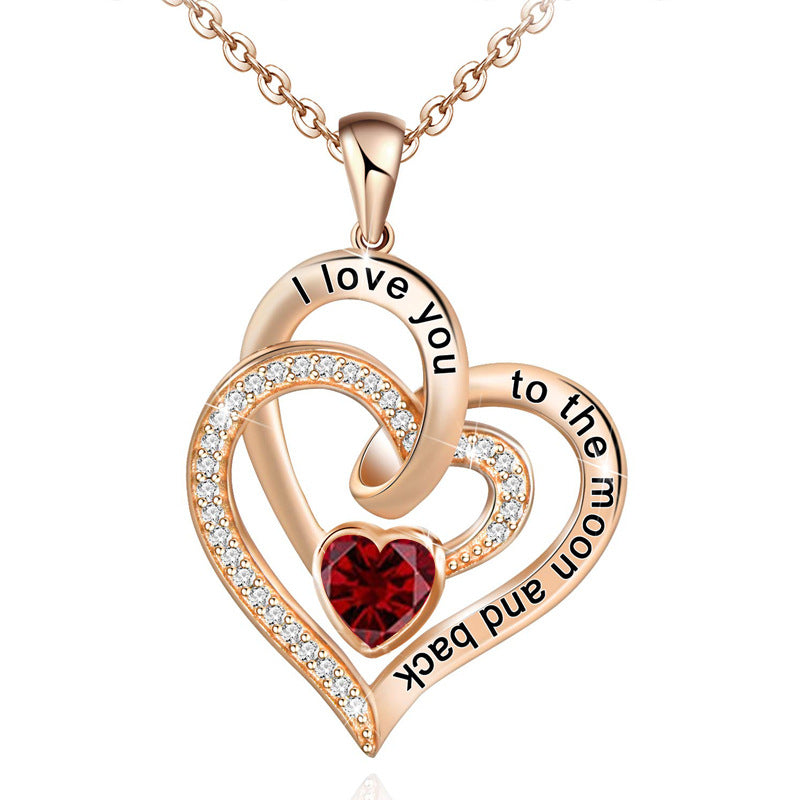 Birthstone Double Heart Necklace | Personalized Gemstone Pendant for Each Month