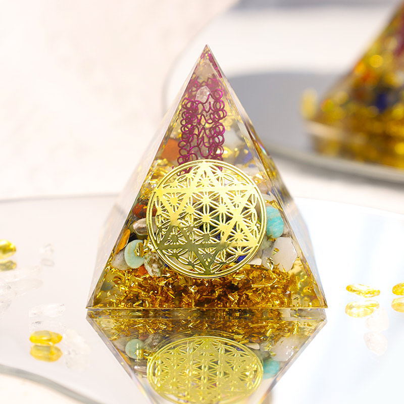 Crystal Gravel Orgonite Pyramid | Resin Energy Tower for Home Decor and Positive Energy
