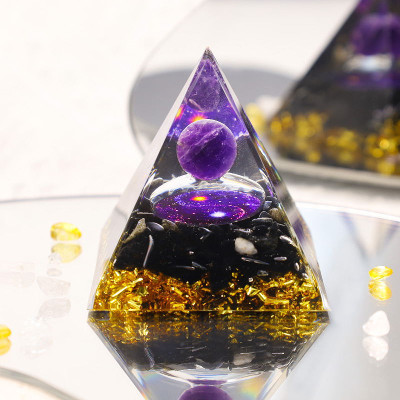 Crystal Gravel Orgonite Pyramid | Resin Energy Tower for Home Decor and Positive Energy