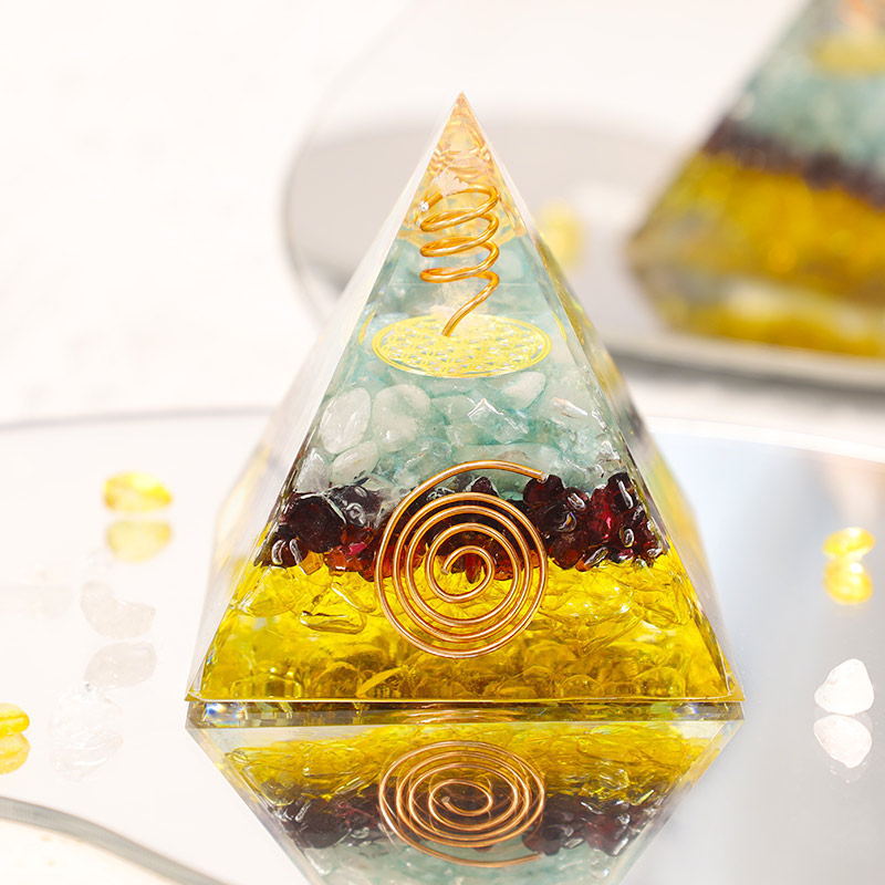 Crystal Gravel Orgonite Pyramid | Resin Energy Tower for Home Decor and Positive Energy