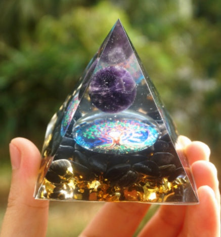 Amethyst Orgonite Pyramid with Crystal Sphere | 60mm Energy Tower for Meditation and EMF Protection