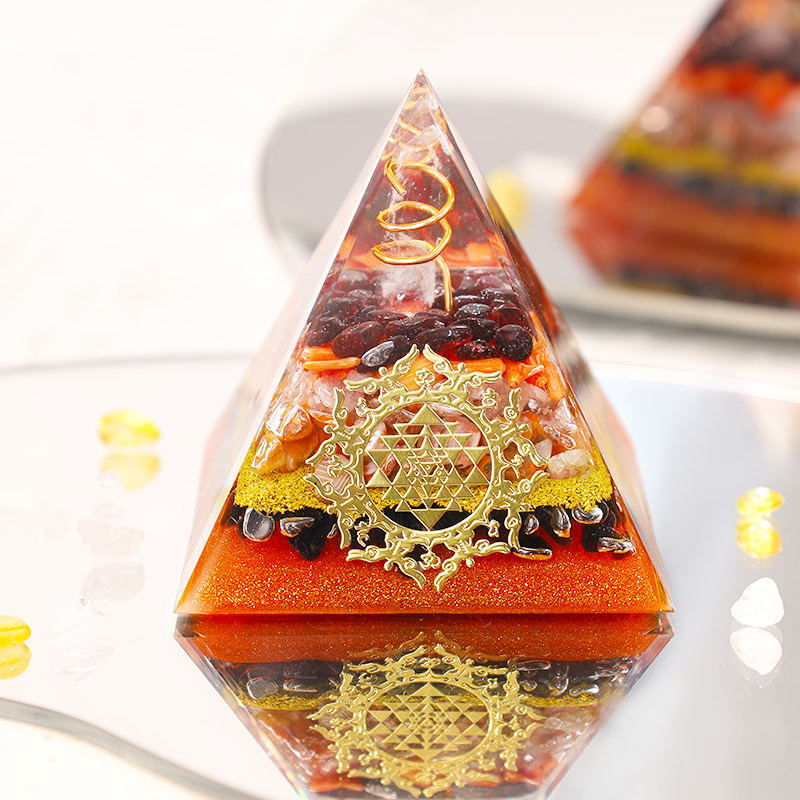 Crystal Gravel Orgonite Pyramid | Resin Energy Tower for Home Decor and Positive Energy