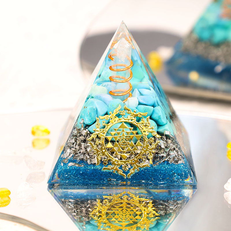 Crystal Gravel Orgonite Pyramid | Resin Energy Tower for Home Decor and Positive Energy