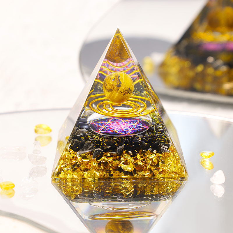 Crystal Gravel Orgonite Pyramid | Resin Energy Tower for Home Decor and Positive Energy