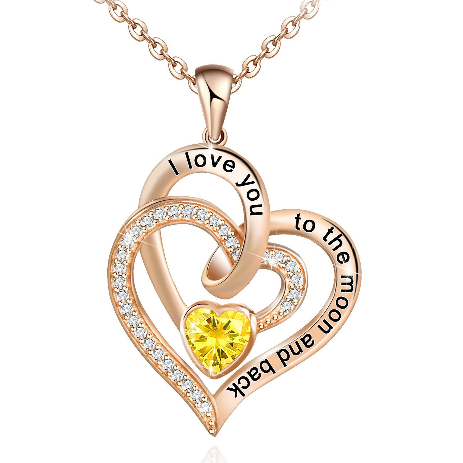 Birthstone Double Heart Necklace | Personalized Gemstone Pendant for Each Month
